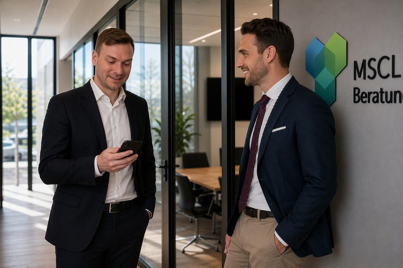 Marcel Stichling und Christian Kruppa im Austausch vor dem MSCL-Büro in Aachen